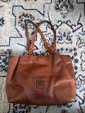 Dooney Bourke Side Zip Barlow Natural Brown Florentine Leather Large Tote Bag