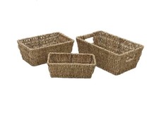 Image of Rectangular Seagrass Storage Baskets Set Of 3 Tapered Nesting Home Storage Trays