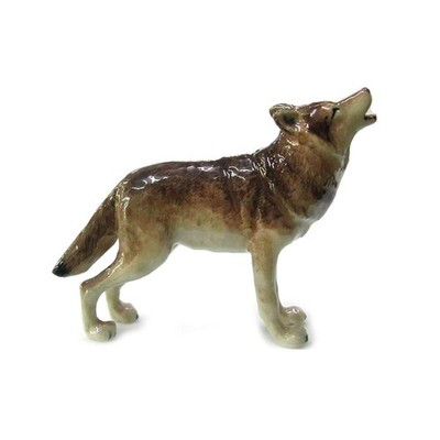 Northern Rose Gray Wolf Howling Home Decor Animal - Miniature Porcelain Figurine