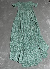 Lulus Dress Womens Medium Green Floral Smocked Off The Shoulder Midi Boho