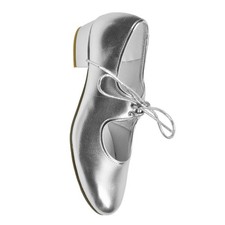 Starlite Silver PU Tap Shoe with a Toe Tap, Low Heel, Two Tie Fastening