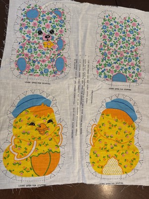 Vintage Hug Um's Calico Bear Duck Cut n Sew Fabric Panel Baby Toy Pillows