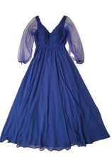 Fiesta Fashion Prom Party Formal Dress Gown V-Neck Mesh Sleeves Blue Size Small