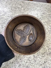 Antique Primitive Strawberry Wooden Butter Mold Stamp Press 4.5" Diameter