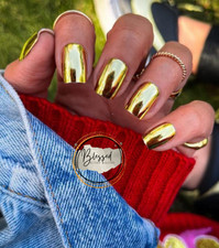 Red Aspen Press On Nails-Ailsa on Fifth Avenue Gold Chrome Short Coffin