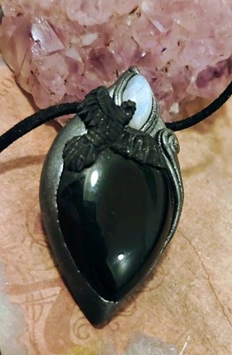 The Morrigan. Raven Heart Wiccan Jewelry Irish Pagan Dark Crow Goddess Pendant.