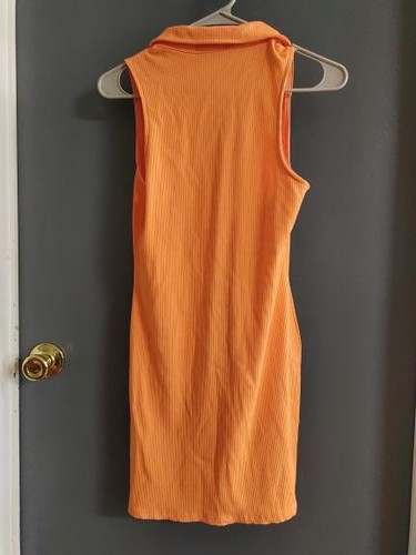 Timing Women's Large Sleeveless Shirt Dress Orange Collared Midi V-Neck - Picture 5 of 8