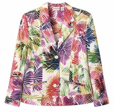 Chicos Jacket Women 0 Small 4-6 Pink Purple Palm Floral Beach Tropical Cotton