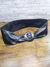 Vtg 80s Wide Black Leather Sash Belt 40" Metal Buckle Cinch Soft Material Lined