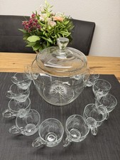 Bowle Set Kristall mit Deckel 6L  12 Tassen graviert Weinreben 14teilig VINTAGE