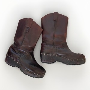 Rare Unique Vintage KASTINGER Heavy Leather Wood Clog Boots 10.5 KASTINGER AUSTRIA LEATHER BROWN MOUNTAINEERING BOOTS SIZE 6  main image 3