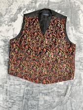 Debenhams Mens Large Black Satin Vest With Colorful Floral Brocade Pattern