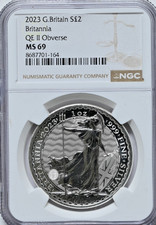 2023 Great Britain NGC MS 69 1 oz Proof  999% Silver Britannia QE II Obverse