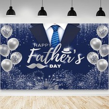 7x5ft Happy Fathers Day Banner Decorations Blue Silver Fathers Day Backdrops fo