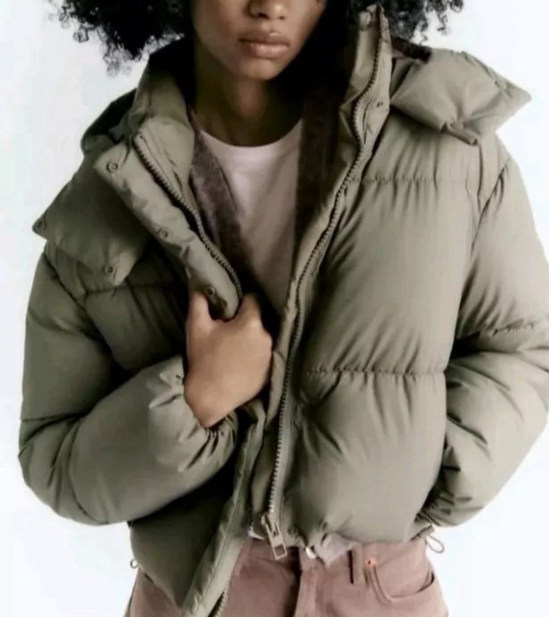 EUC ZARA RUBBERIZED PUFFER JACKET Coat KHAKI Green - REF 3427/784