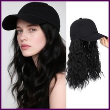 18 Inch Synthetic Curly Wig Baseball Cap Adjustable Black Blonde Hairpiece Hat
