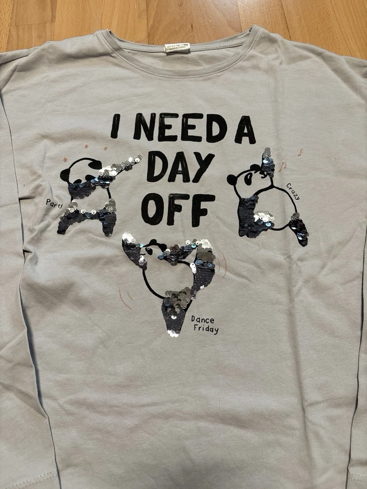 langarm Shirt, Größe 152, Zara, wurde nie getragen, mit Pailetten, grau, Panda