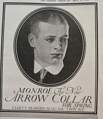 1919 Cluett Peabody Men's Monroe Arrow Collar Vintage Leyendecker Fashion Ad 