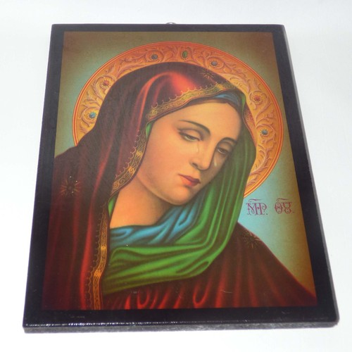 Vintage Byzantine Style Wooden Icon Mother of God Panagia 10.4"