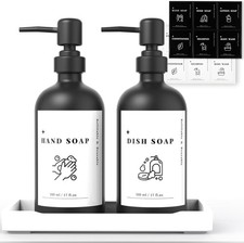500ml Glass Soap Dispenser w/ Stainless Pump, Labels & Tray – Matte Black