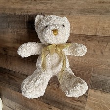 Dan Dee White Teddy Bear With Gold Ribbon And Nose Vintage