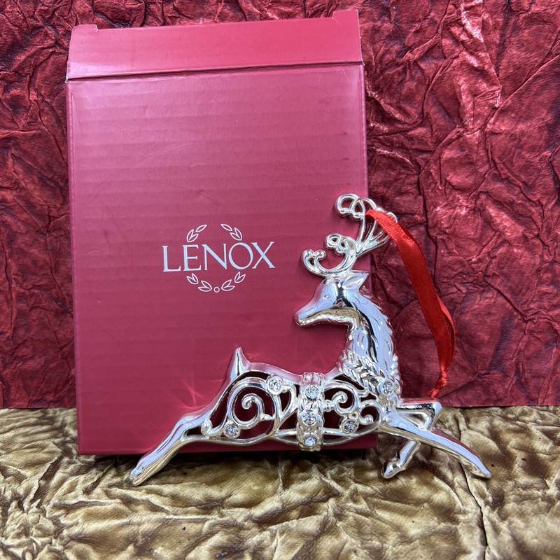 LENOX  Sparkle & Scroll REINDEER Christmas Ornament Clear Gems 3.9” 