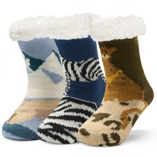 3 Pack Kids Boys Girls Fuzzy Socks, Winter Warm, Grips, Thermal, Christmas