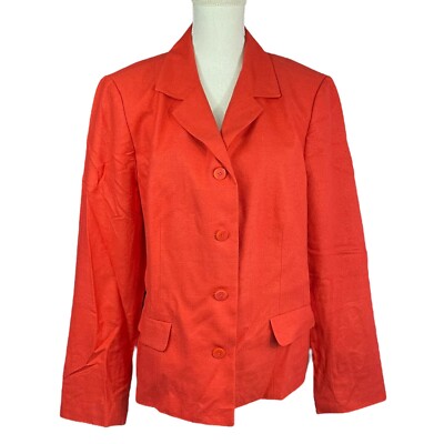 Nordstrom 100% Silk Blazer Jacket 18 Orange Red Nubby Textured Womens Notched
