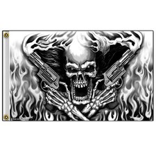 SKELETON W TWIN SMOKE HAND GUNS 3 X 5 MOTORCYCLE BIKER FLAG #352 NEW 5X3 Feet