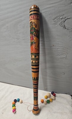 23'' Hand Carved Pinata Bat Painted Wooden Aztec Stick Mexican Folk Art 