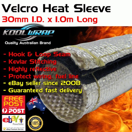 Heat Sleeve Hook &amp; Loop Insulating Hose Wrap Tube Reflective Shield 30mm X 1m