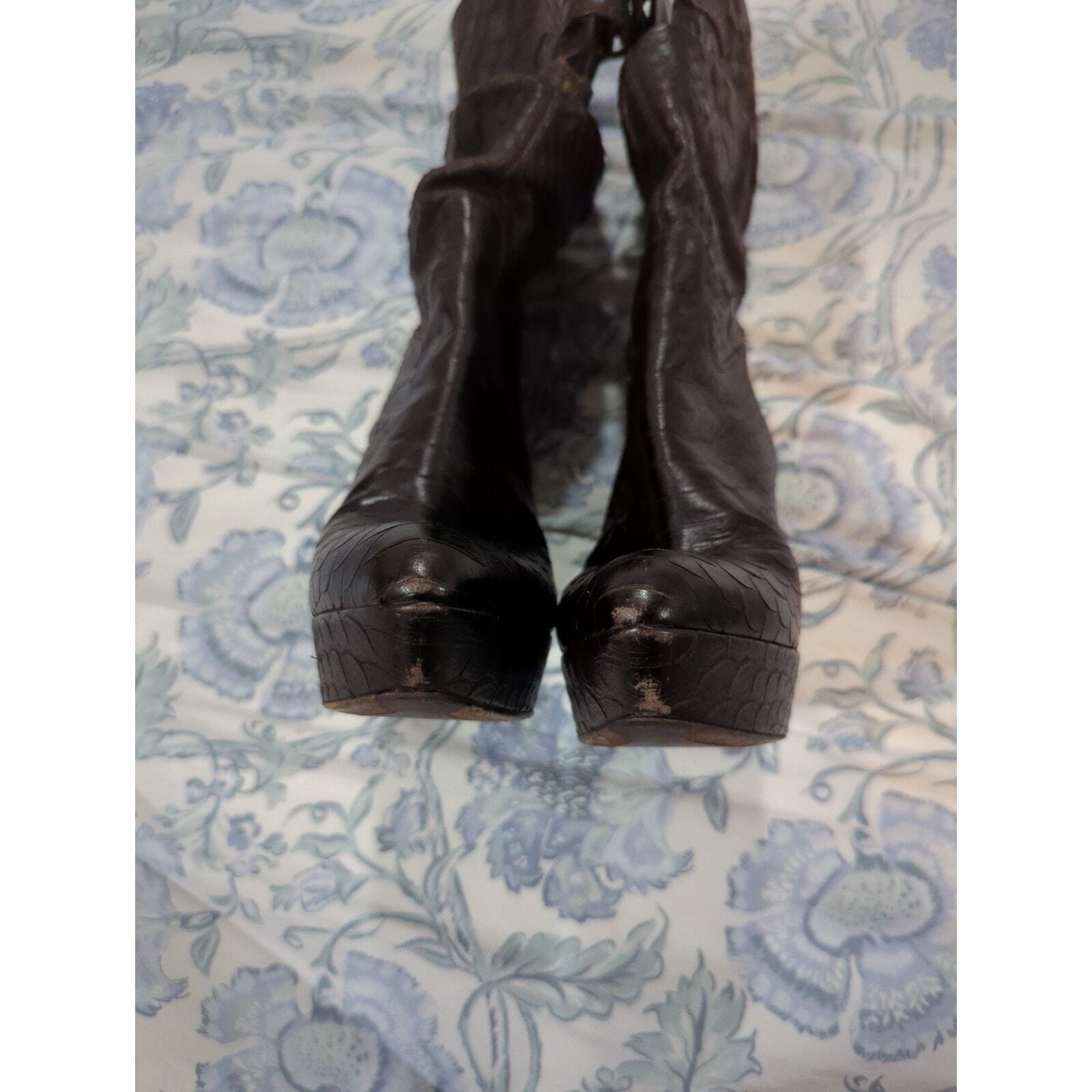 Sergio Rossi Python Dark Brown Slouchy Buckle Hee… - image 4