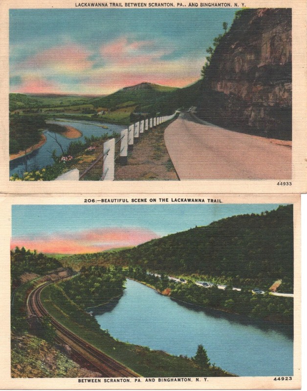 Lot of 2 Scranton Pennsylvania Lackawanna Trail Railroad Vintage Linen Postcards