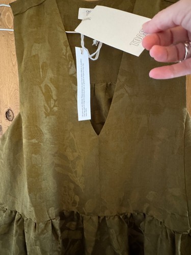 Toast Linen Silk Jaquard Dress Rich Olive Size 10 BNWT Midi Pockets - Picture 12 of 18