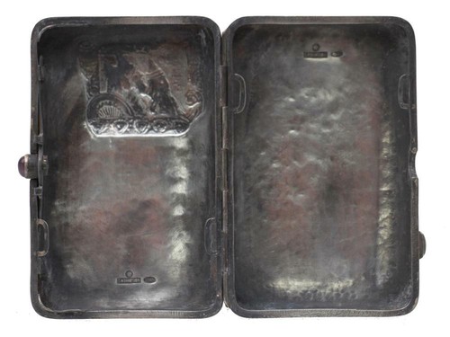A RUSSIAN 84 SILVER CIGARETTE CASE WITH AMETHYST BUTTON BY SAZIKOV - Picture 5 of 11