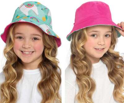 Mädchen wendbarer Lama Kaktus Sommer Fischer Bucket Sonnenhut Alter 3-6 oder 7-10 Jahre