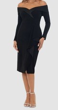 Xscape Women' Black Off-The-Shoulder Scuba Crepe Dress Size 16