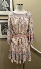 Versona M Boho Chic Paisley Print Cottage Dress W Gathered Smocked Neck & Waist