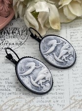 Beach Mermaid Sea Life Pool Blue Black Setting Enamel Earrings Cameo Festival