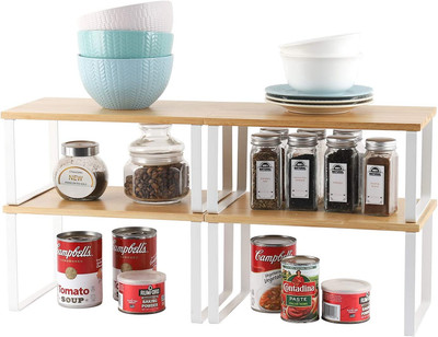 4er Pack Bambus Küchenregal Organizer für Schrank, erweiterbar & stapelbar