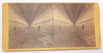 NIAGARA FALLS Stereoview John P Soule Boston Interior Suspension Bridge New York