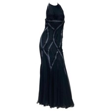 $13K Vintage Versace Embellished Black Silk Mermaid Gown