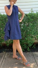 Tish Cox Womens Dress Asymmetrical Edge Size XS Navy Midi Wool Blend Unique