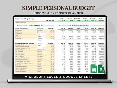 Simple Personal Budget Spreadsheet Template for Google Sheets or Excel
