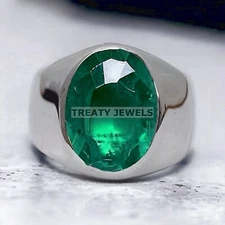 Emerald Oval Cut Gemstone With 925 Sterling Silver Ring For Men's #608