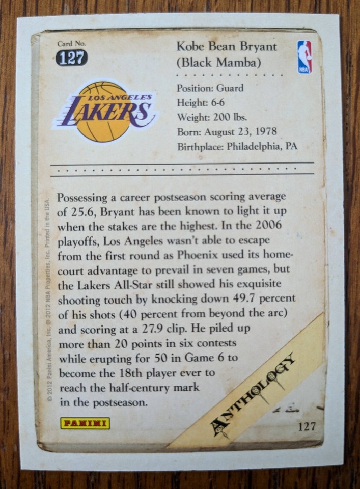 2012-13 Panini Anthology Kobe Bryant Basketball Card - Pick Your Singles (#1-200), Near Mint