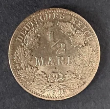 1916 D German Empire 1/2 Mark --  Uncirculated BU -- Lustrous