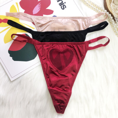 Pack Of 3 Womens Sexy Satin Panties Heart Thongs G string Bikinis Briefs Undies