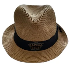 Havana Club 100% Paper Straw Fedora Hat Cuban Rum Liquor Khaki Brown Black Band