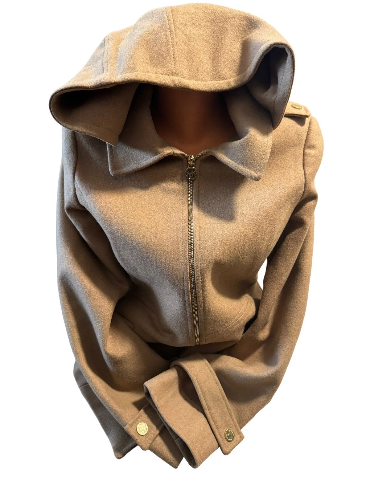 Cappotto trench Michael Kors donna M beige cammello marrone misto lana cappuccio staccabile
